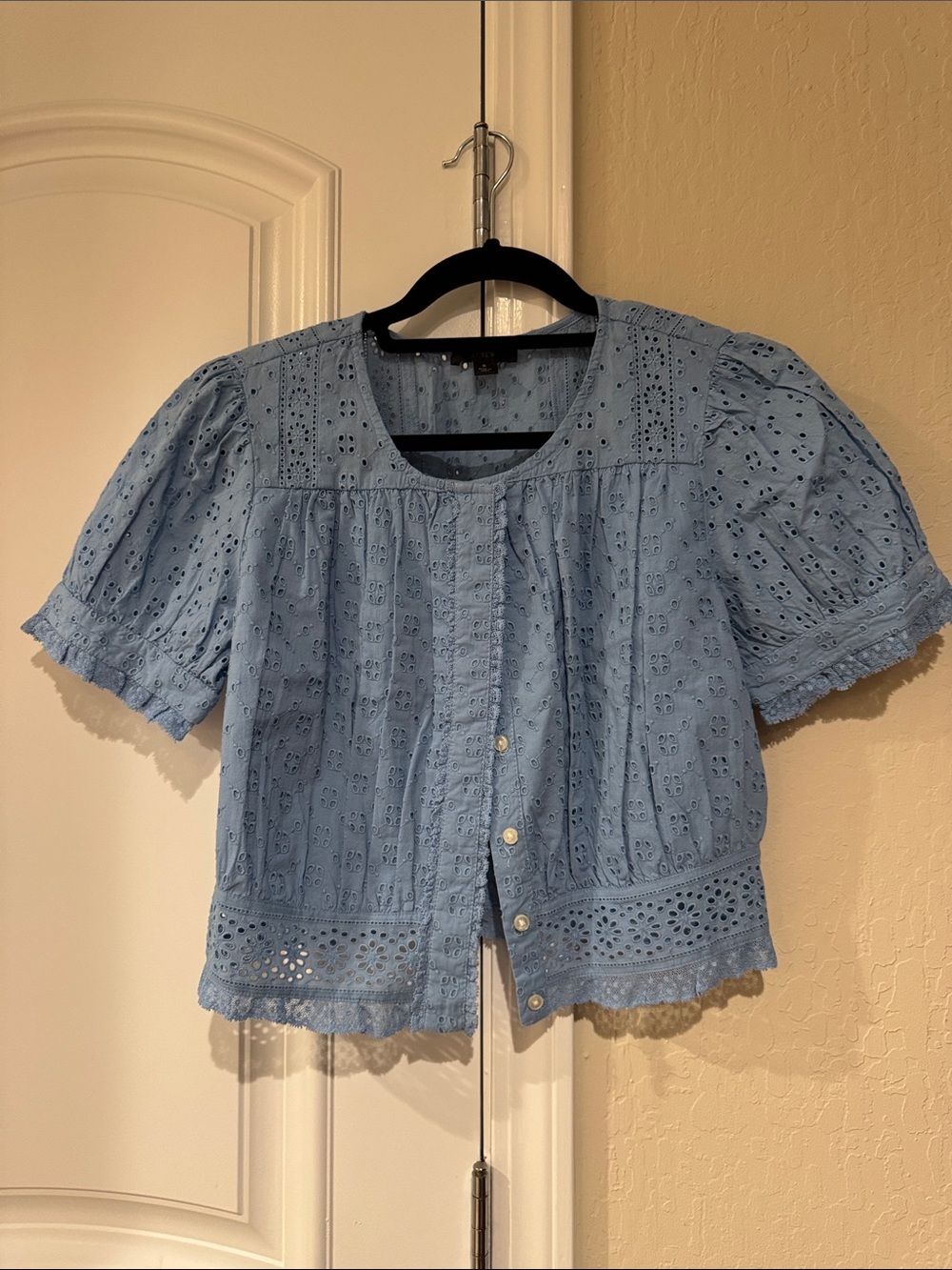 J. Crew Light Blue Eyelet Button-Down Crop Shirt